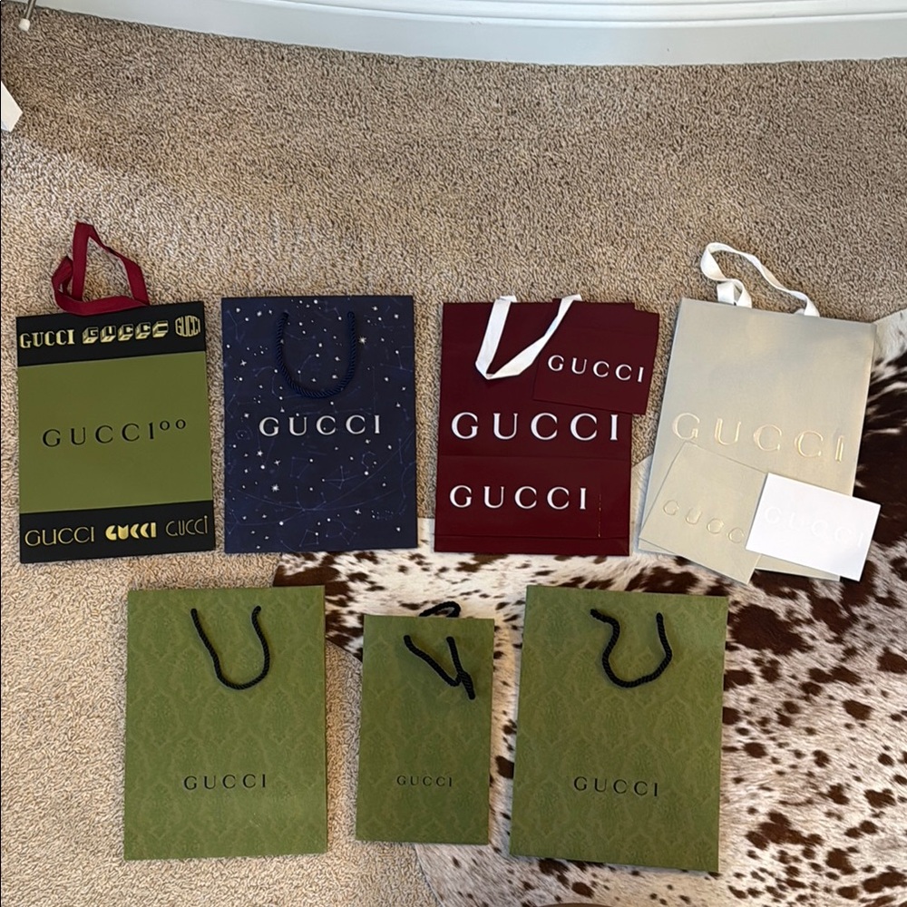 Gucci Green, Navy, Burgundy, and Cream Shopping Bags